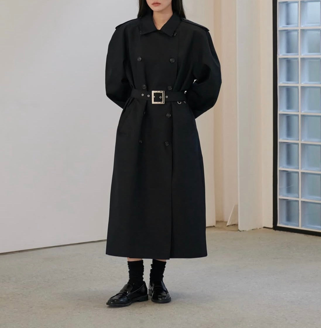 Kit Double Breasted Trench Coat Onyx