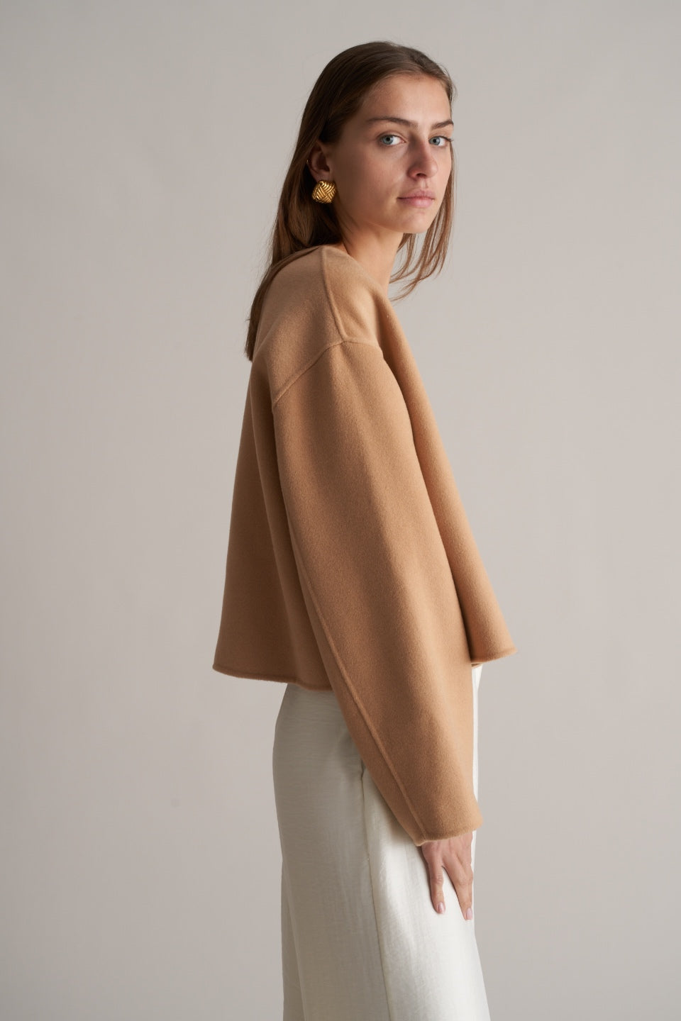 Lana Cropped Wool Jacket Camel