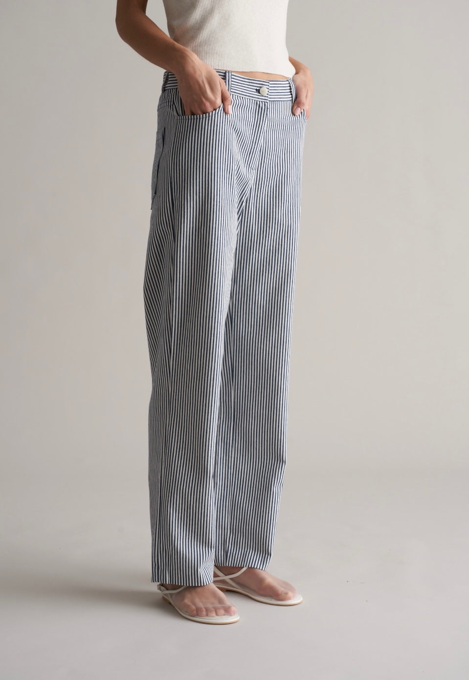 Bianco Cotton Striped Trousers Navy/White