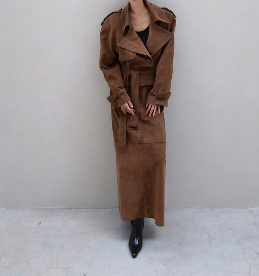 Rhys Faux Suede Pencil Skirt Cognac