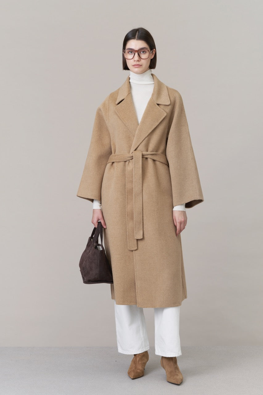 Belted Wool Coat with Scarf Camel