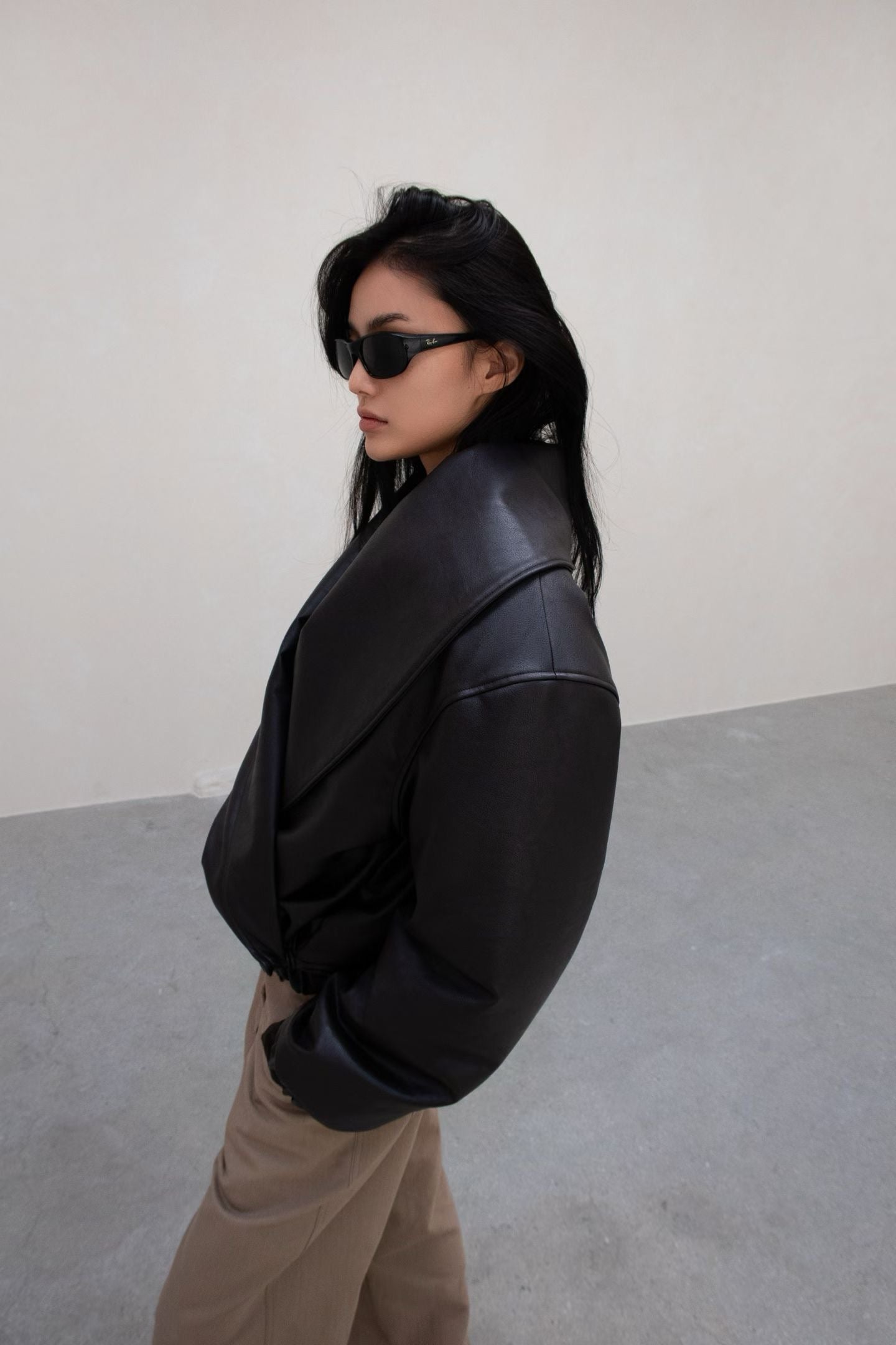 Hudson Faux Leather Bomber Jacket Black