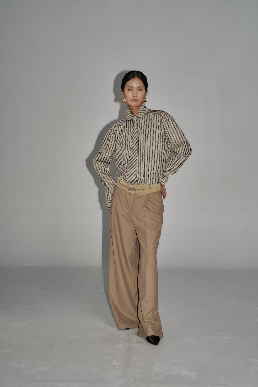 Aby Stripe Tie Shirt Sand