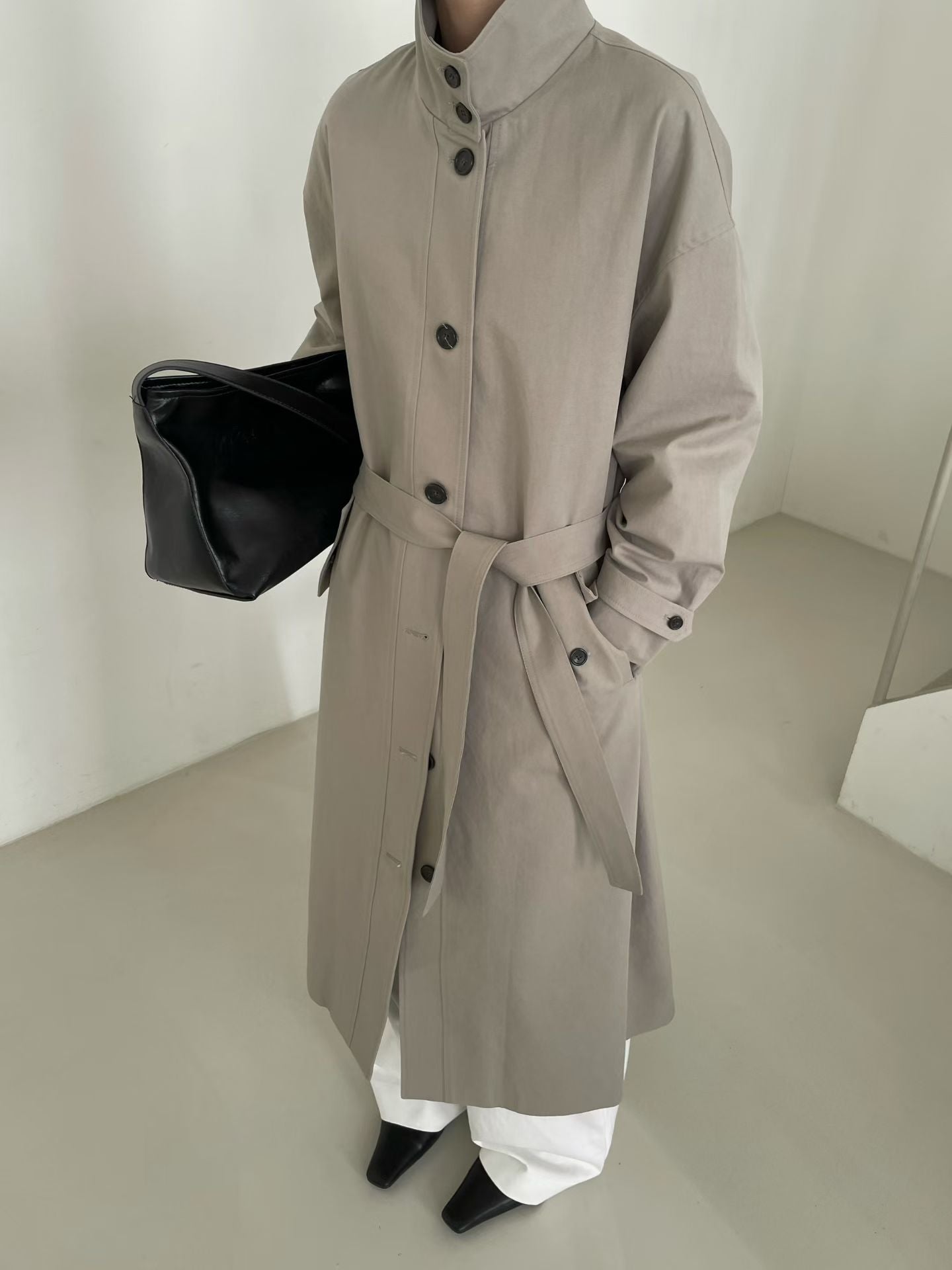 Delphine Funnel Neck Trench Coat Khaki