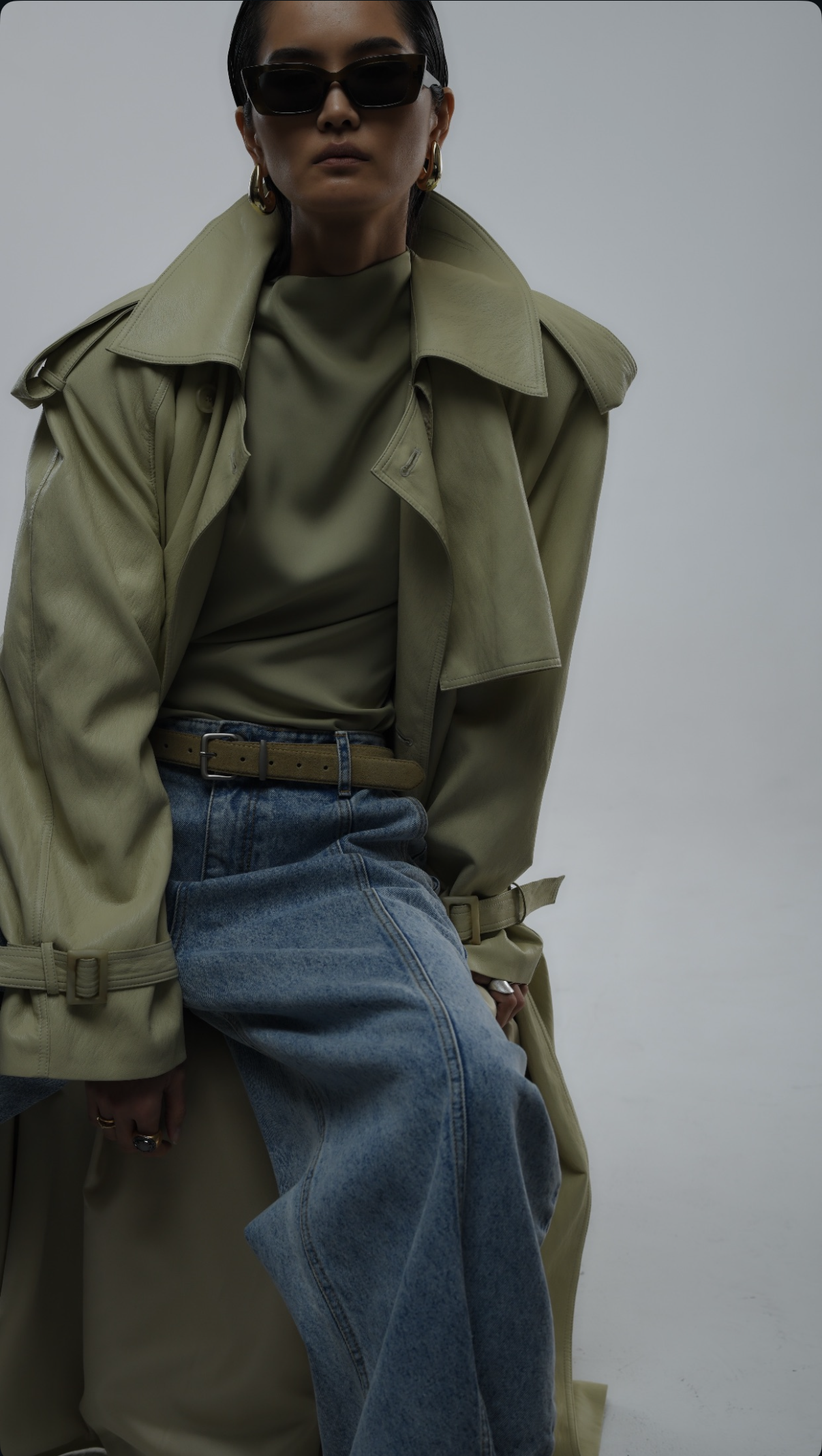 Jose Leather Trench Coat Pistachio