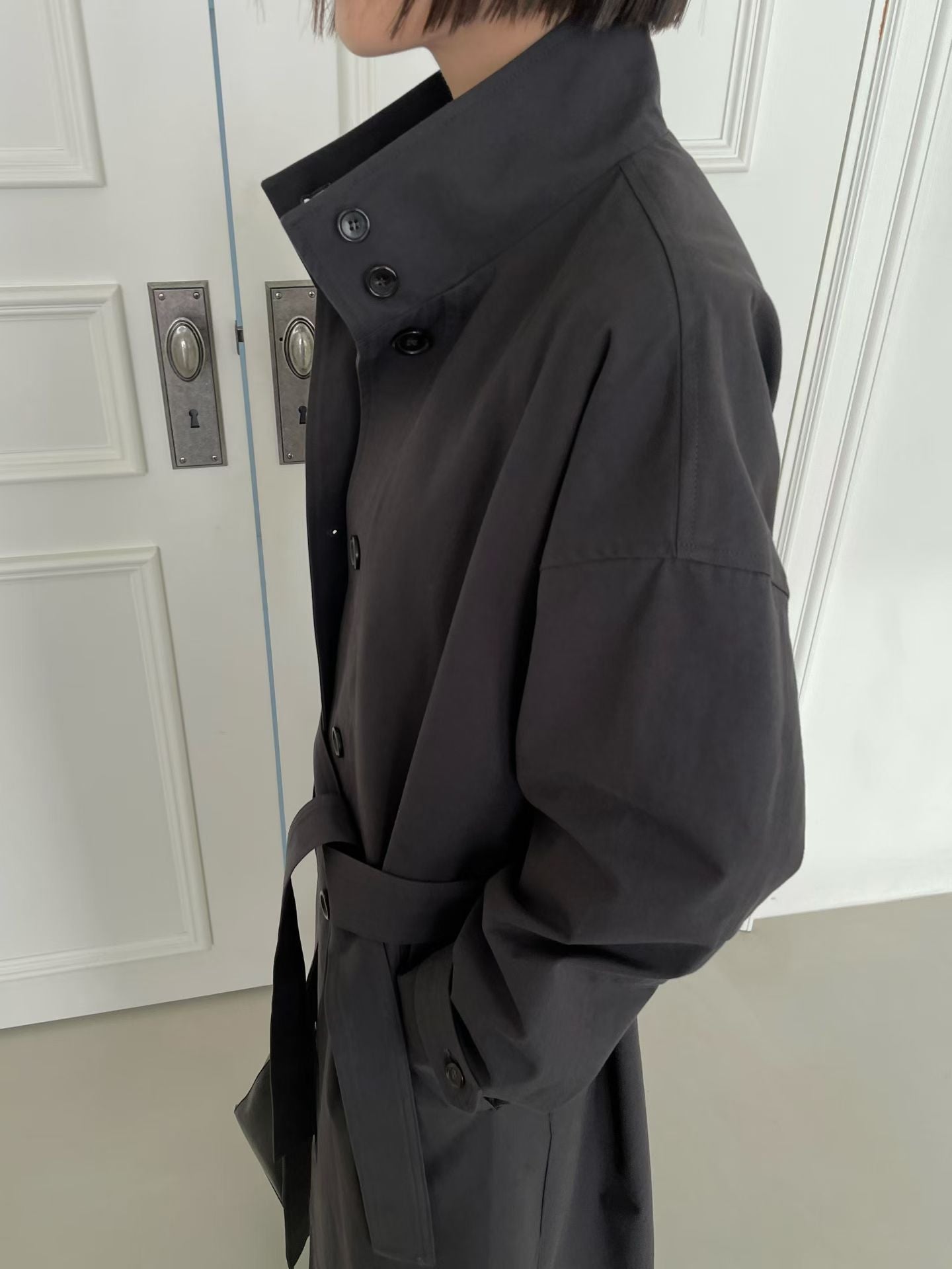 Delphine Funnel Trench Coat Charcoal