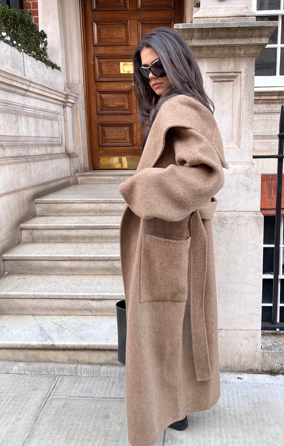 Amel Brushed Wool Hood Coat Mink Brown
