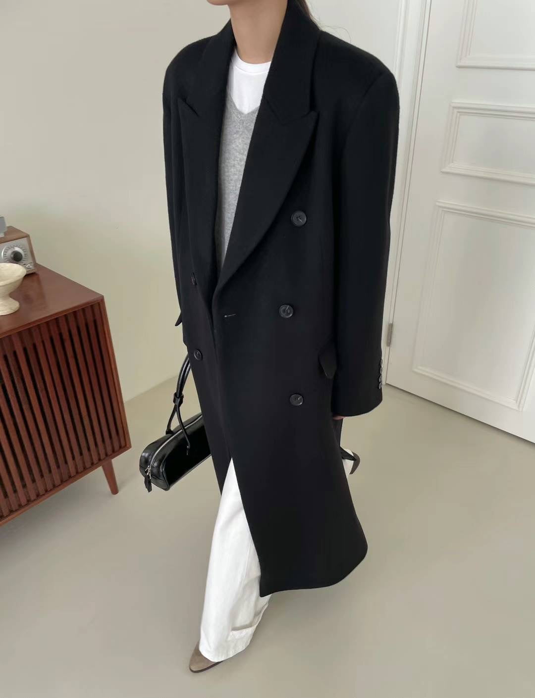 Banie Wool Boyfriend Coat Onyx