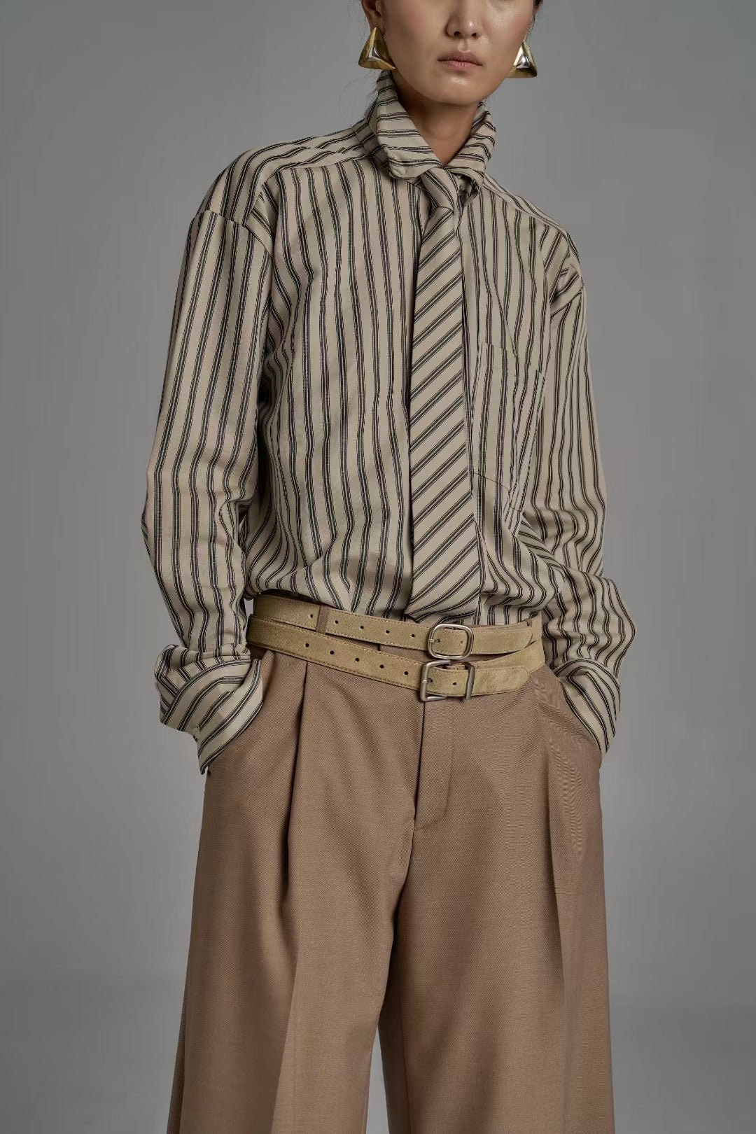 Aby Stripe Tie Shirt Sand