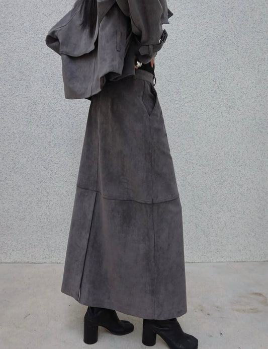 Rhys Faux Suede Pencil Skirt Steel