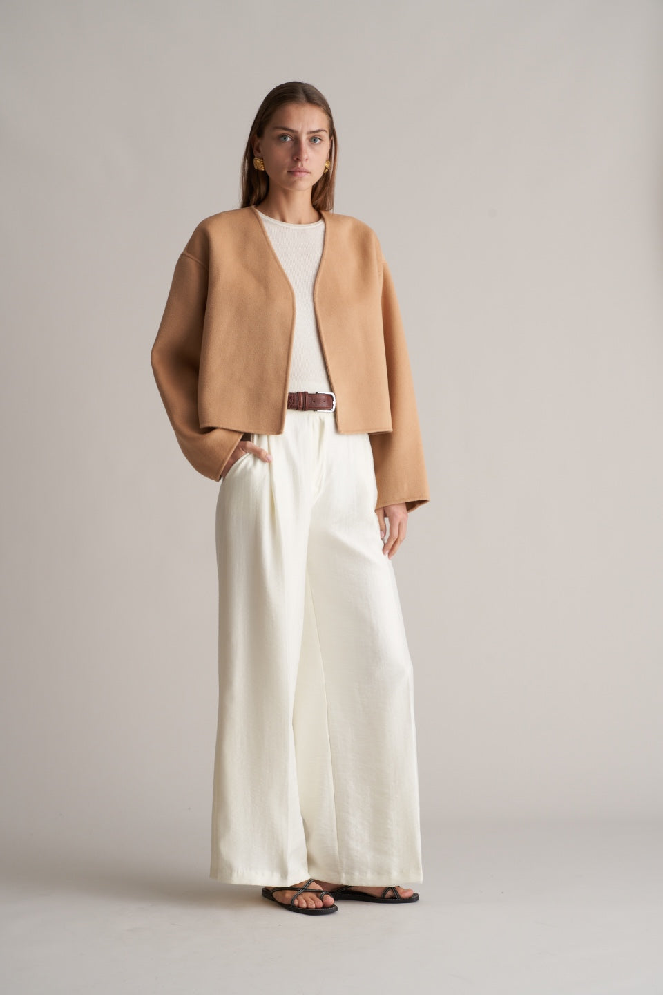 Lana Cropped Wool Jacket Camel