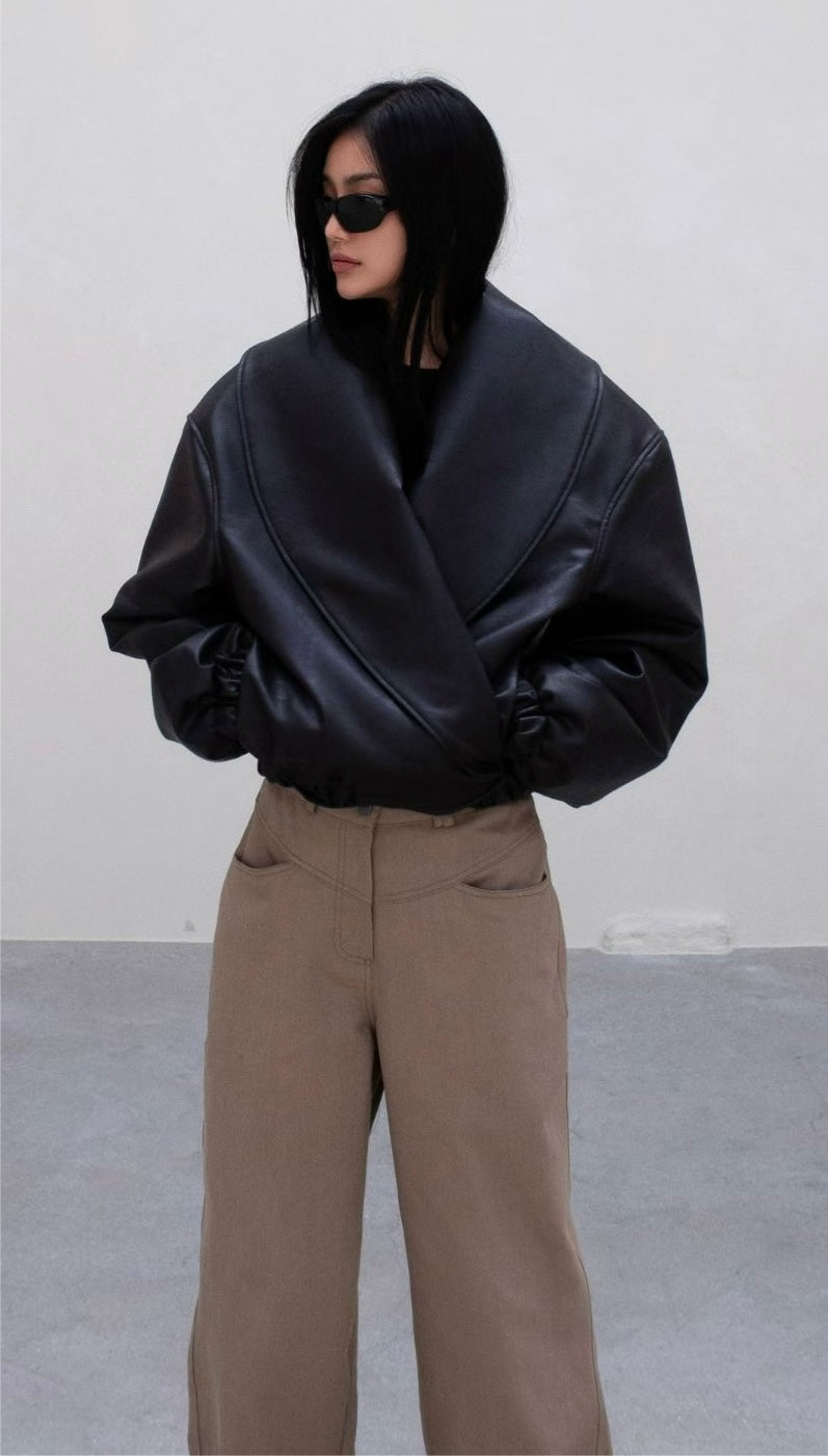 Hudson Faux Leather Bomber Jacket Black