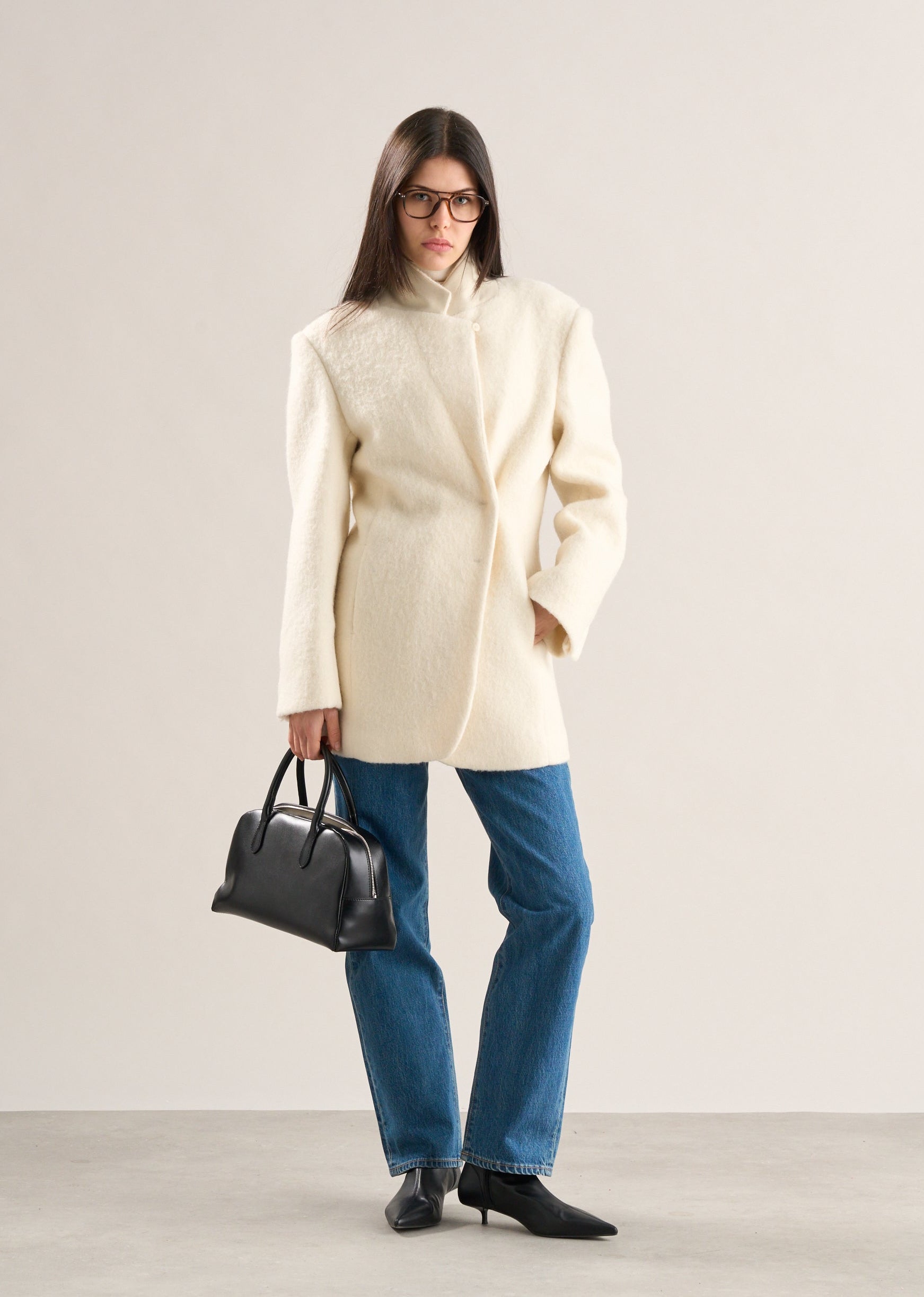 Marlo Belted Brushed Wool Blazer Chantilly