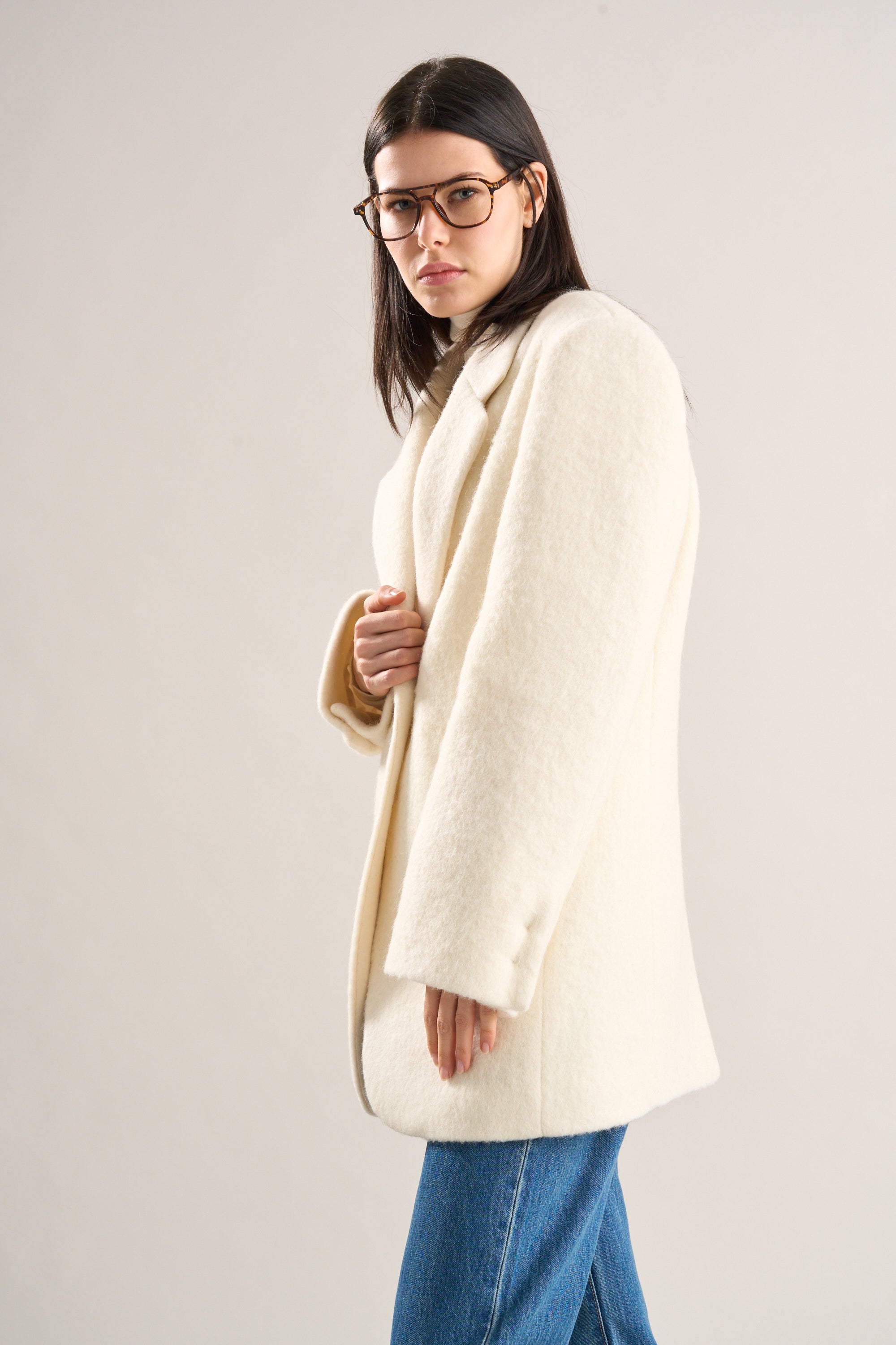 Marlo Belted Brushed Wool Blazer Chantilly