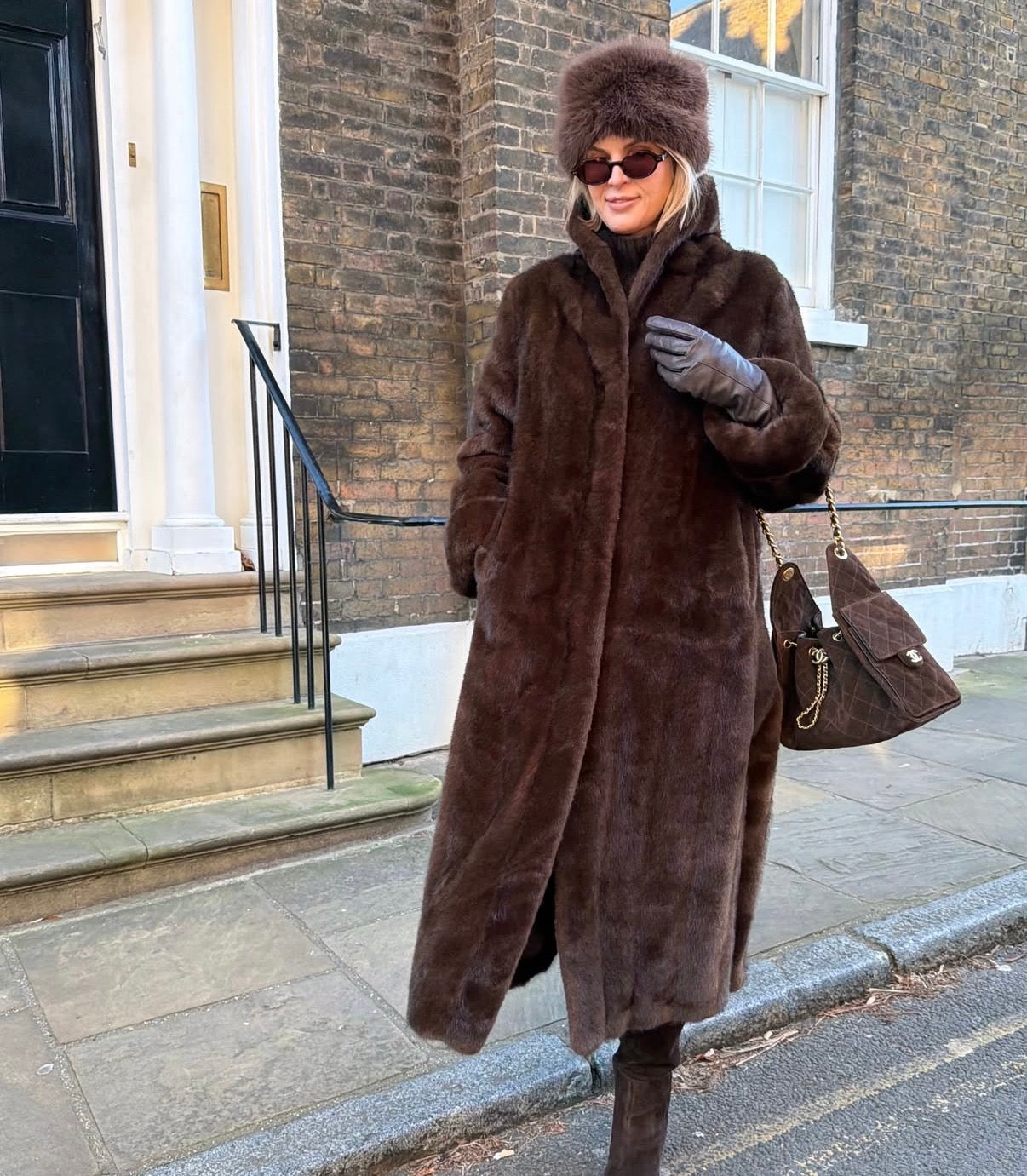 Cloe Faux Fur Coat Walnut