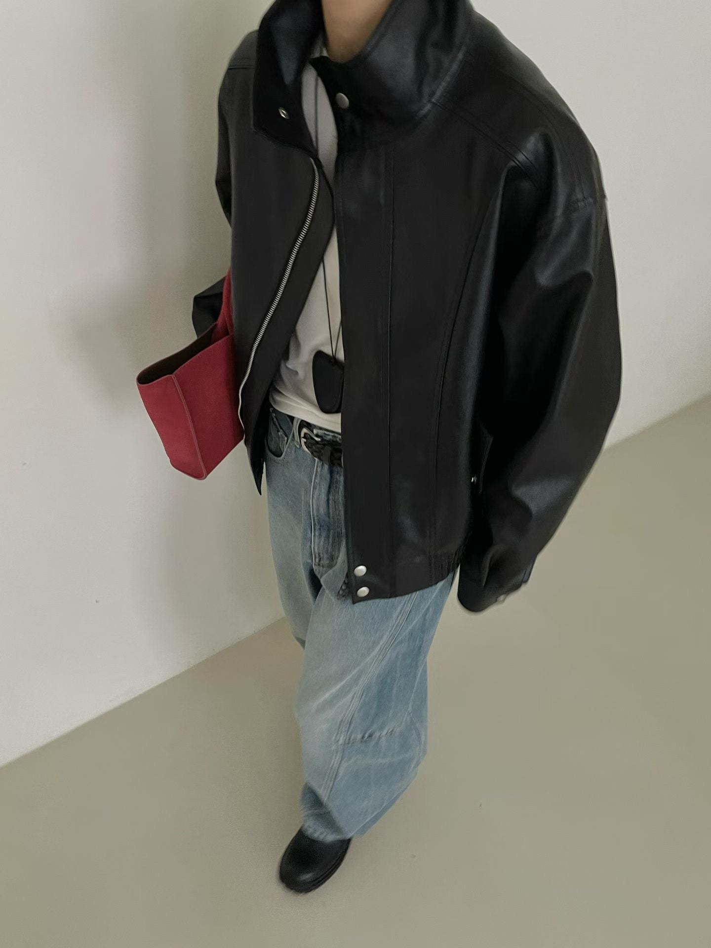 Deia Faux Leather Bomber Jacket Onyx