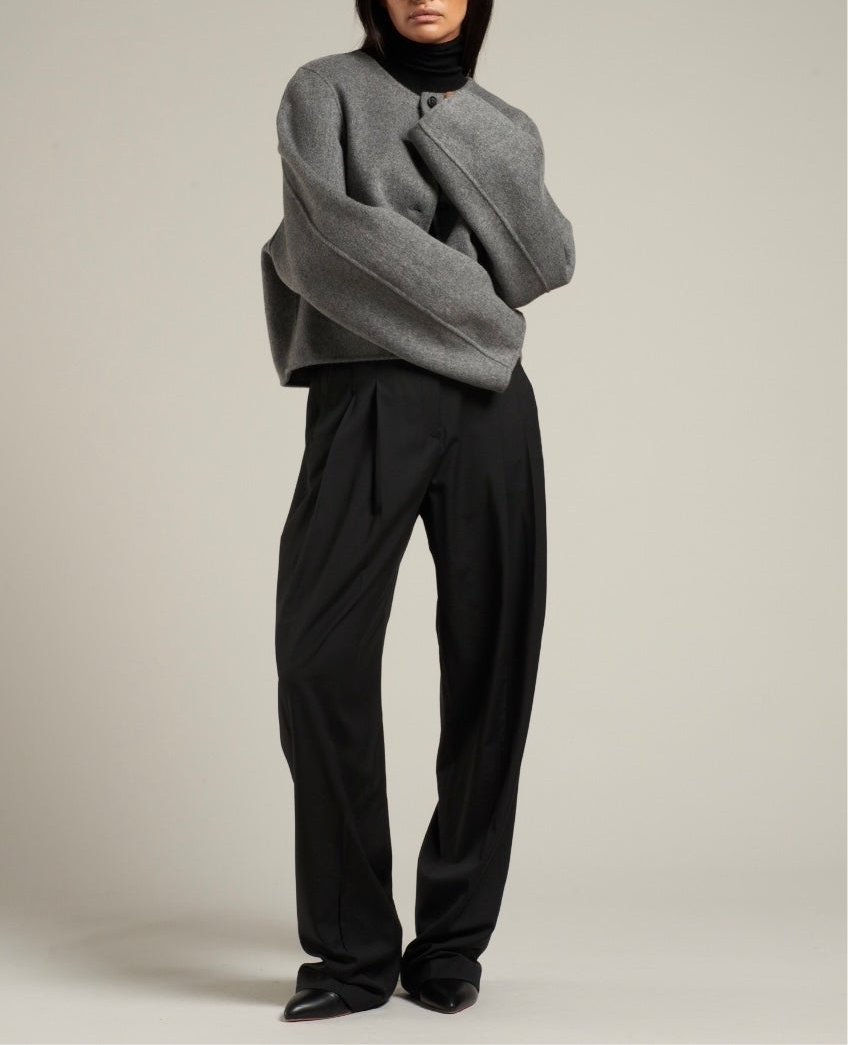 Esme Wool Collarless Cropped Jacket Grey Melange