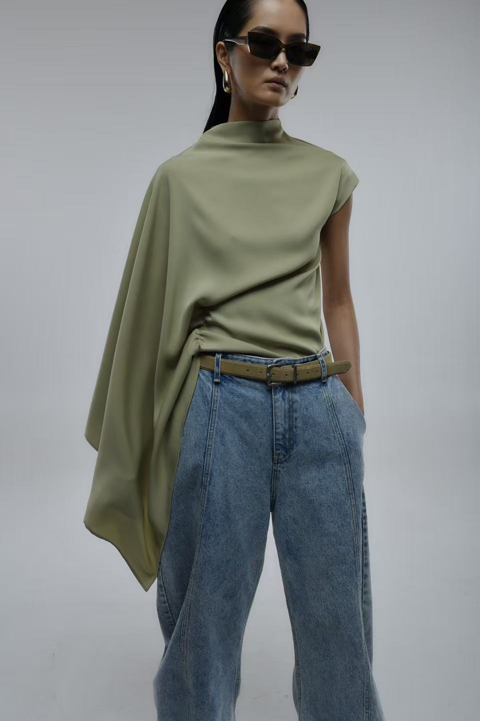 Ziva Asymmetrical Drape Top Pistachio