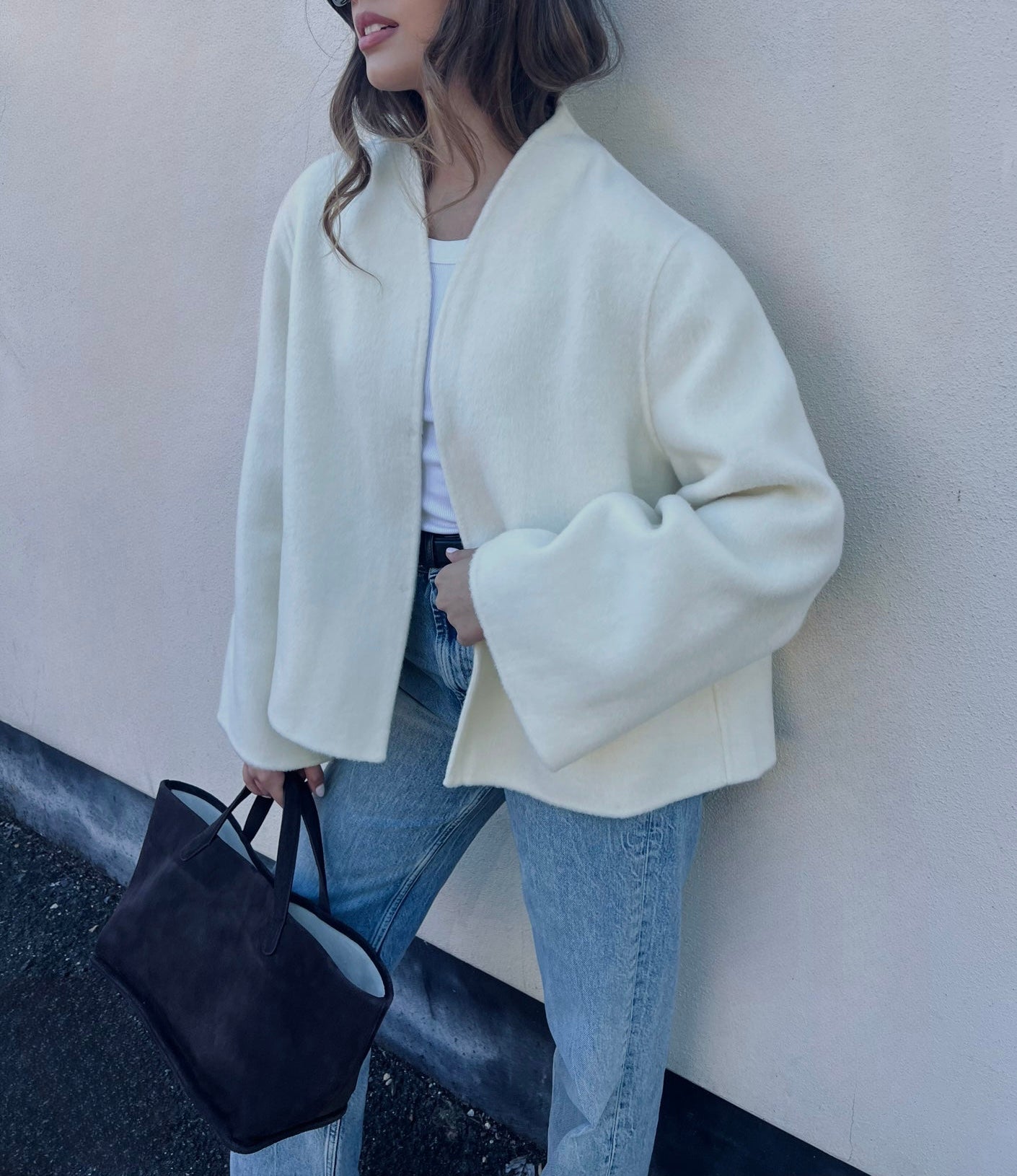 Tala Silk Alpaca Jacket with Scarf Ivory