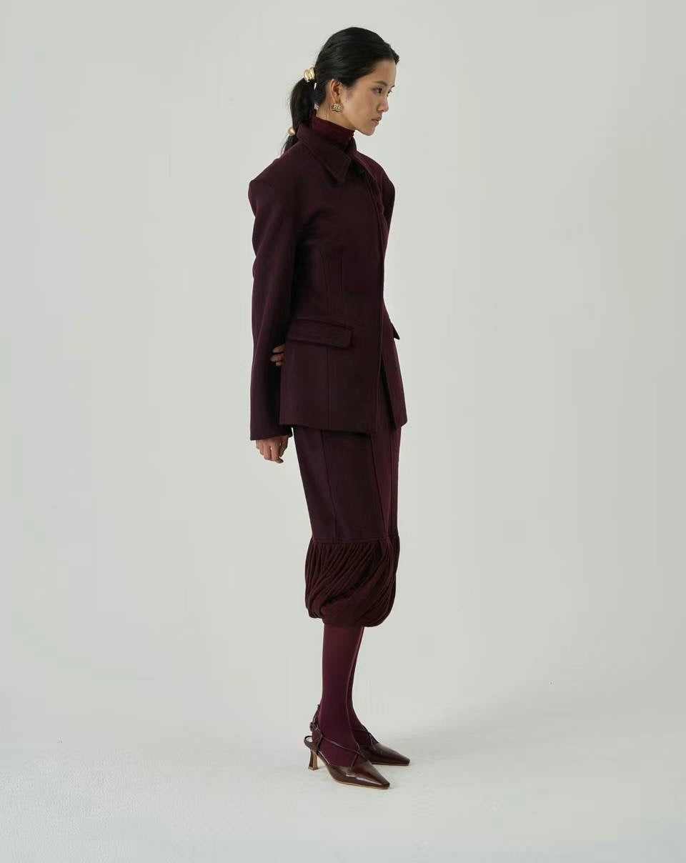 Roux Asymmetrical Wool Blend Blazer Oxblood