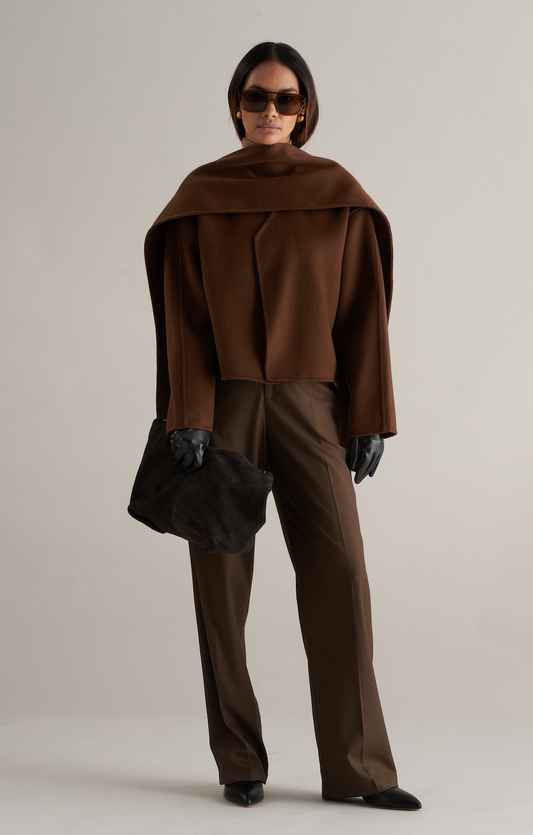 Tol Wool Jacket with Scarf Chocolate Brown