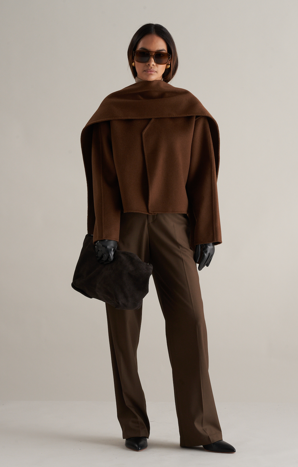 Tol Wool Jacket with Scarf Chocolate Brown