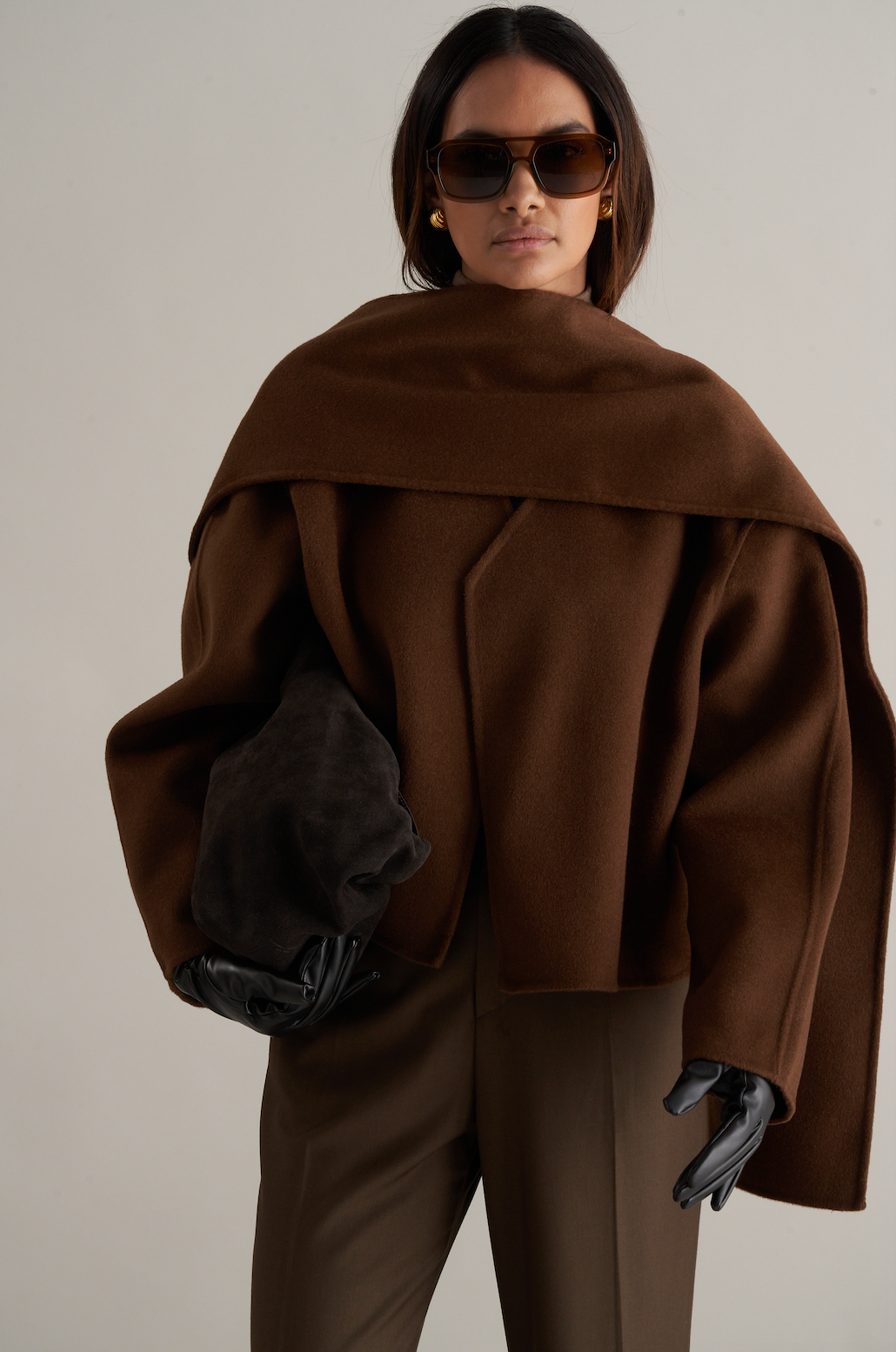 Tol Wool Jacket with Scarf Chocolate Brown