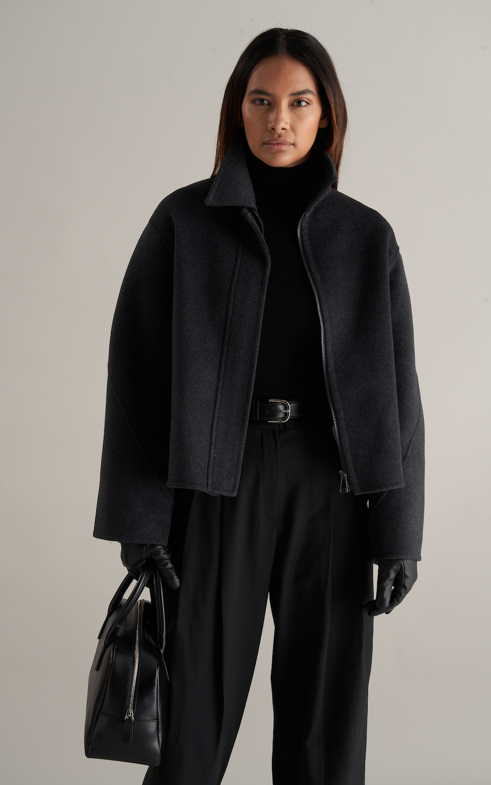 Cari Wool Collared Bomber Grey