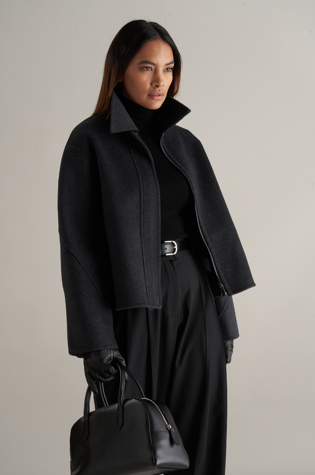 Cari Wool Collared Bomber Grey