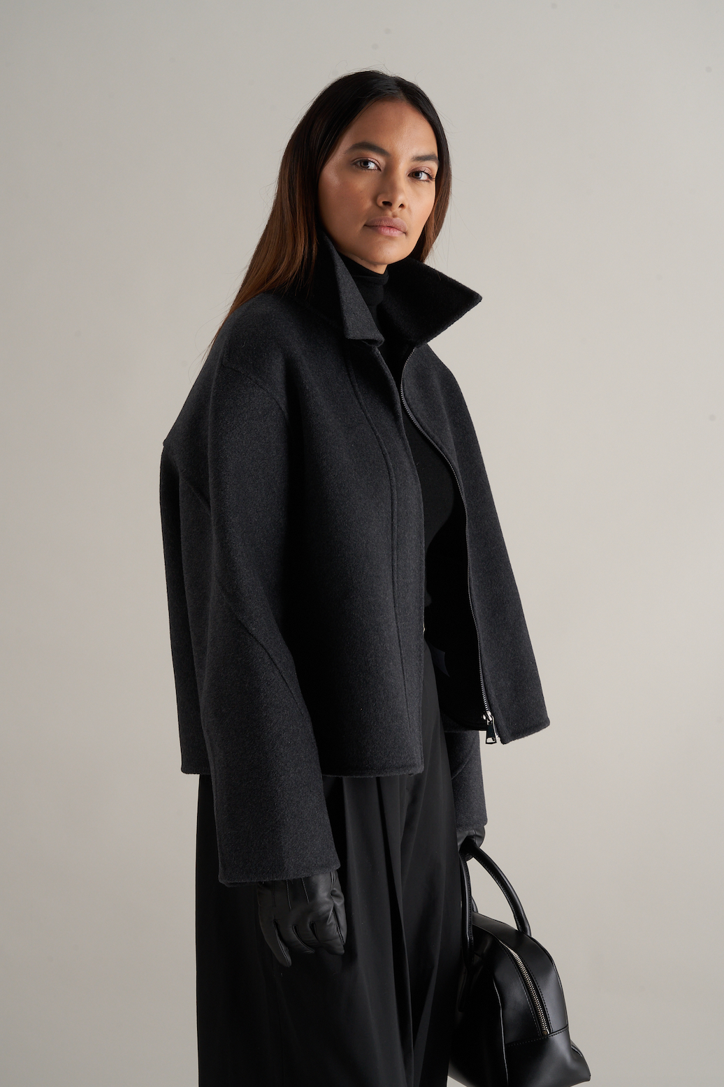 Cari Wool Collared Bomber Grey