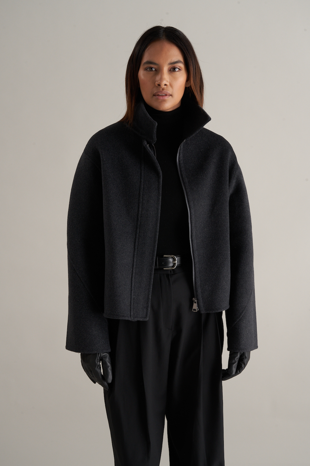 Cari Wool Collared Bomber Grey