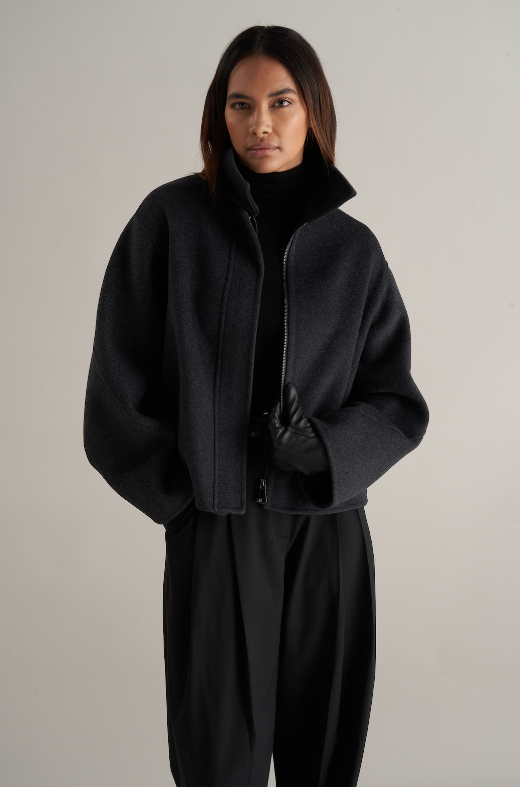 Cari Wool Collared Bomber Grey