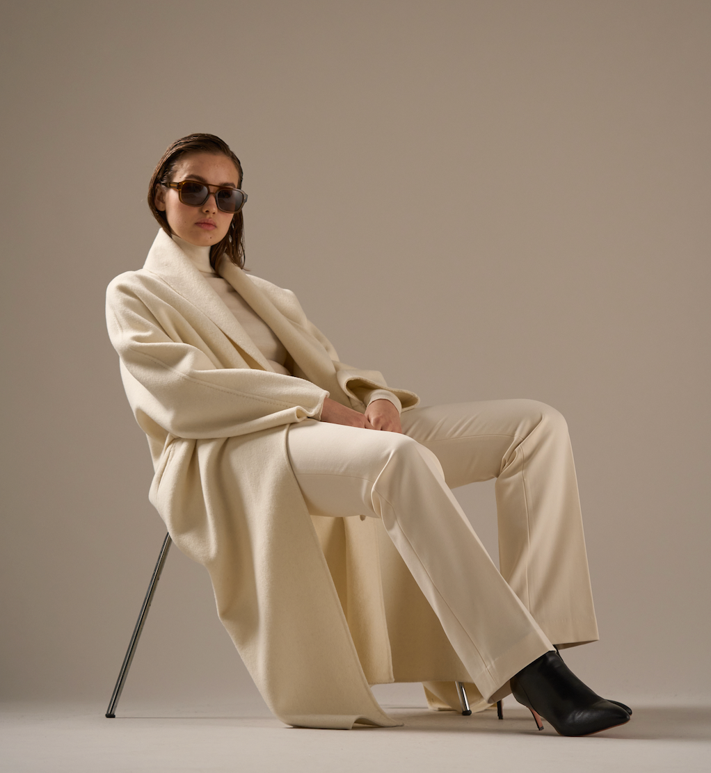 Enza Cashmere Blend Robe Coat Ivory