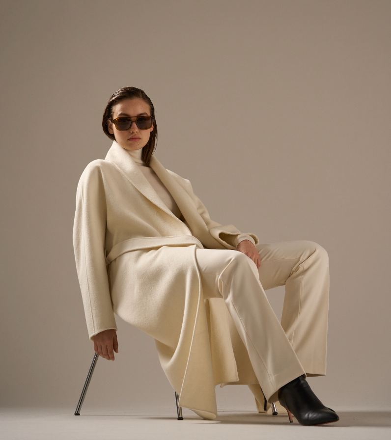 Enza Cashmere Blend Robe Coat Ivory