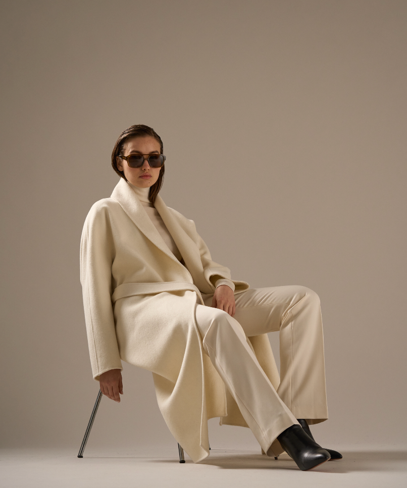 Enza Cashmere Blend Robe Coat Ivory