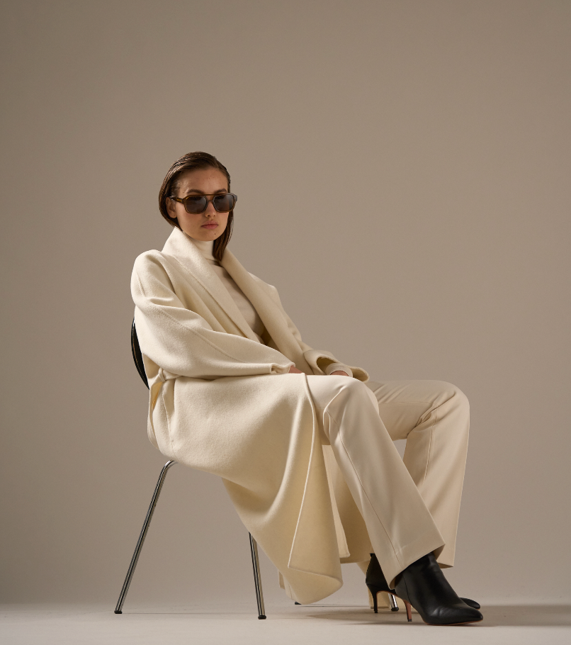 Enza Cashmere Blend Robe Coat Ivory