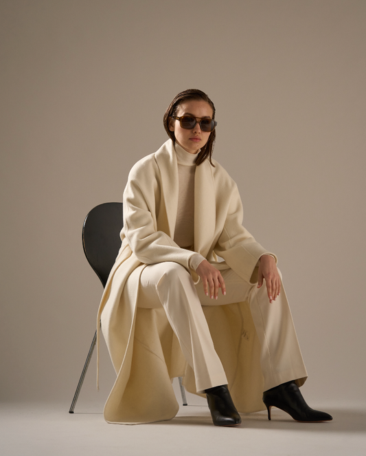 Enza Cashmere Blend Robe Coat Ivory