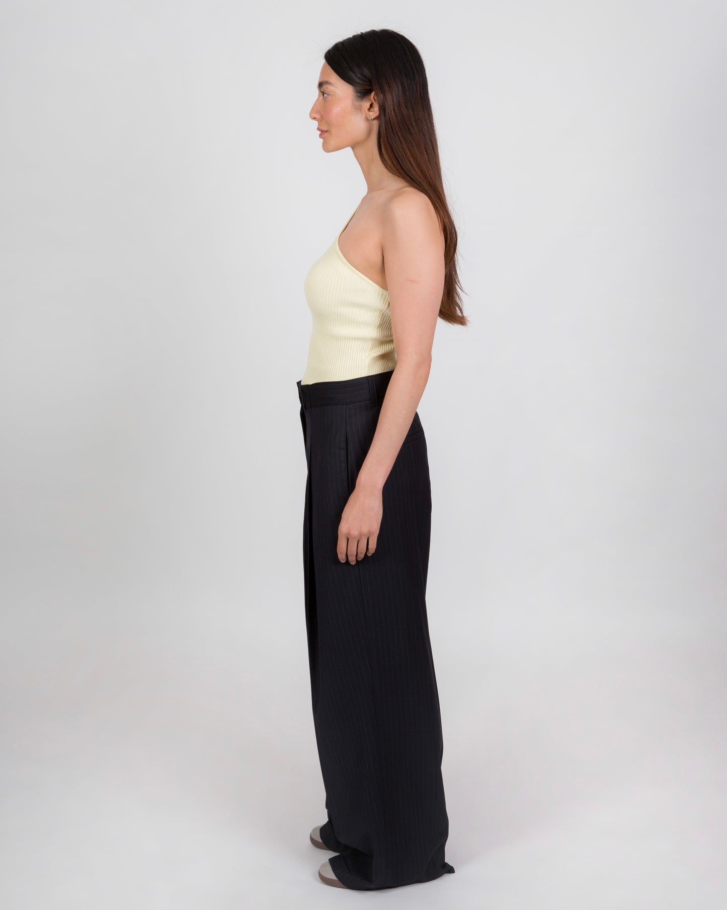 Suri Asymmetrical One Shoulder Knit Top Lemon