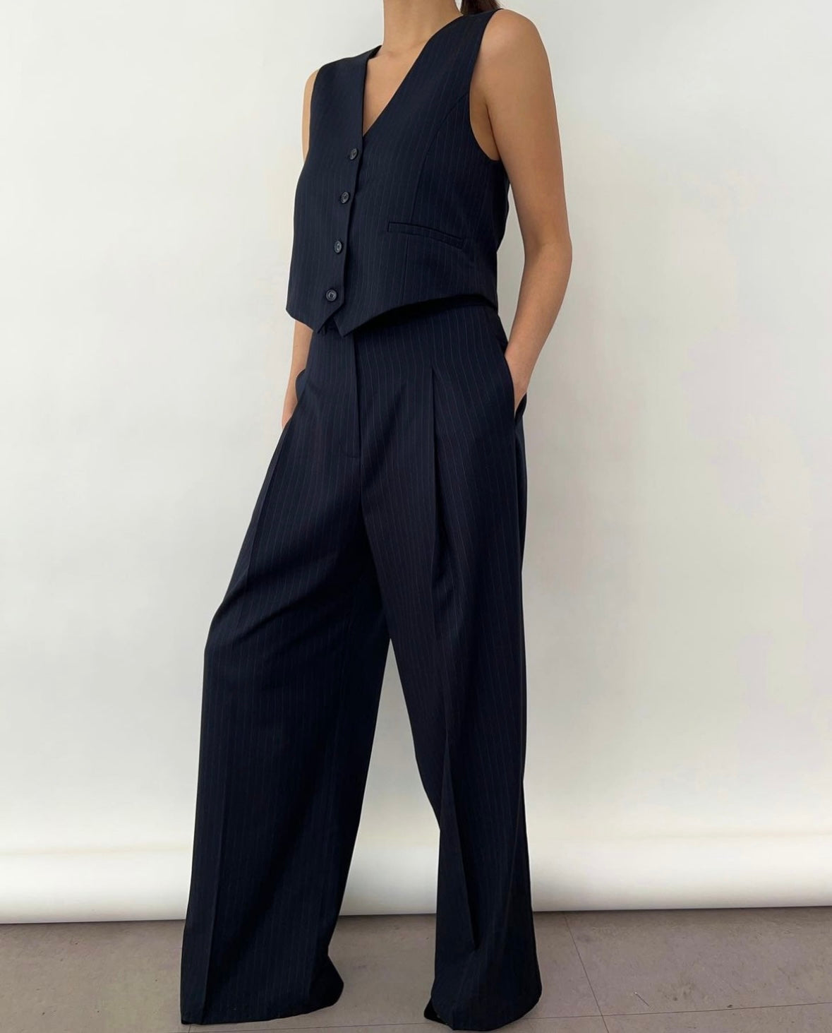 Soraya Pinstripe Pintuck Trousers Navy
