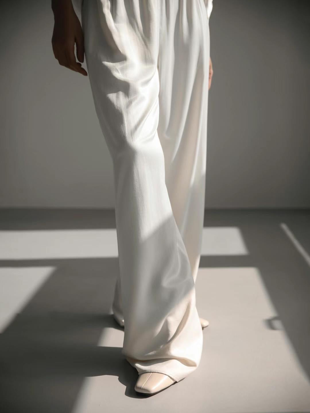 Zax Silky Wide Leg Pants Blanc