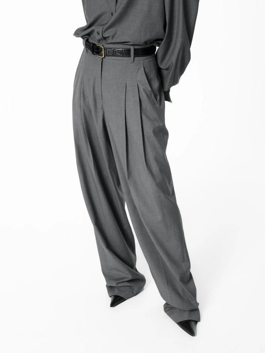 Wide Leg Tencel Wool Blend Pintuck Trousers Graphite