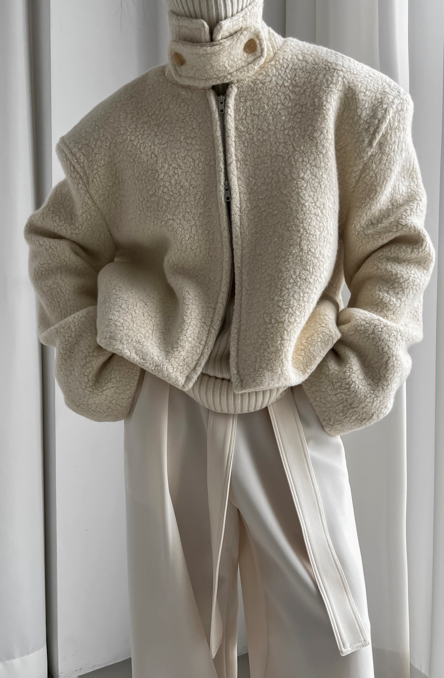 Boucle Sport Zip Up Jacket Vanilla