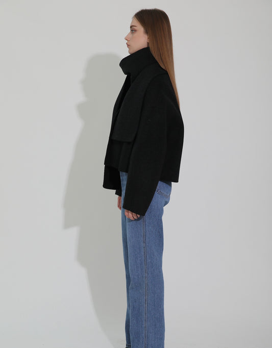 Tol Wool Jacket with Scarf Onyx