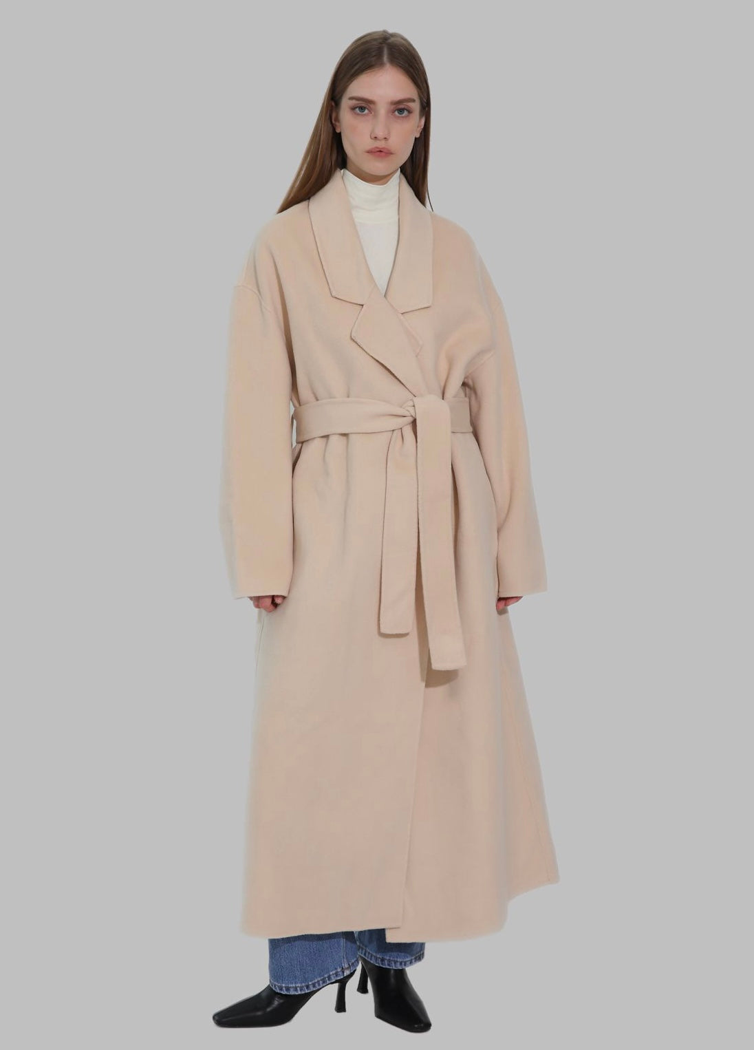 Arin Drop Lapel Double Face Wool Coat Cashew