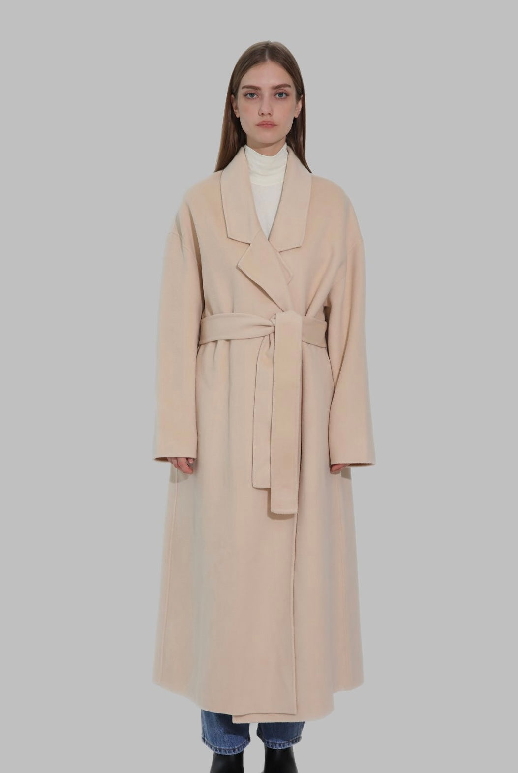 Arin Drop Lapel Double Face Wool Coat Cashew