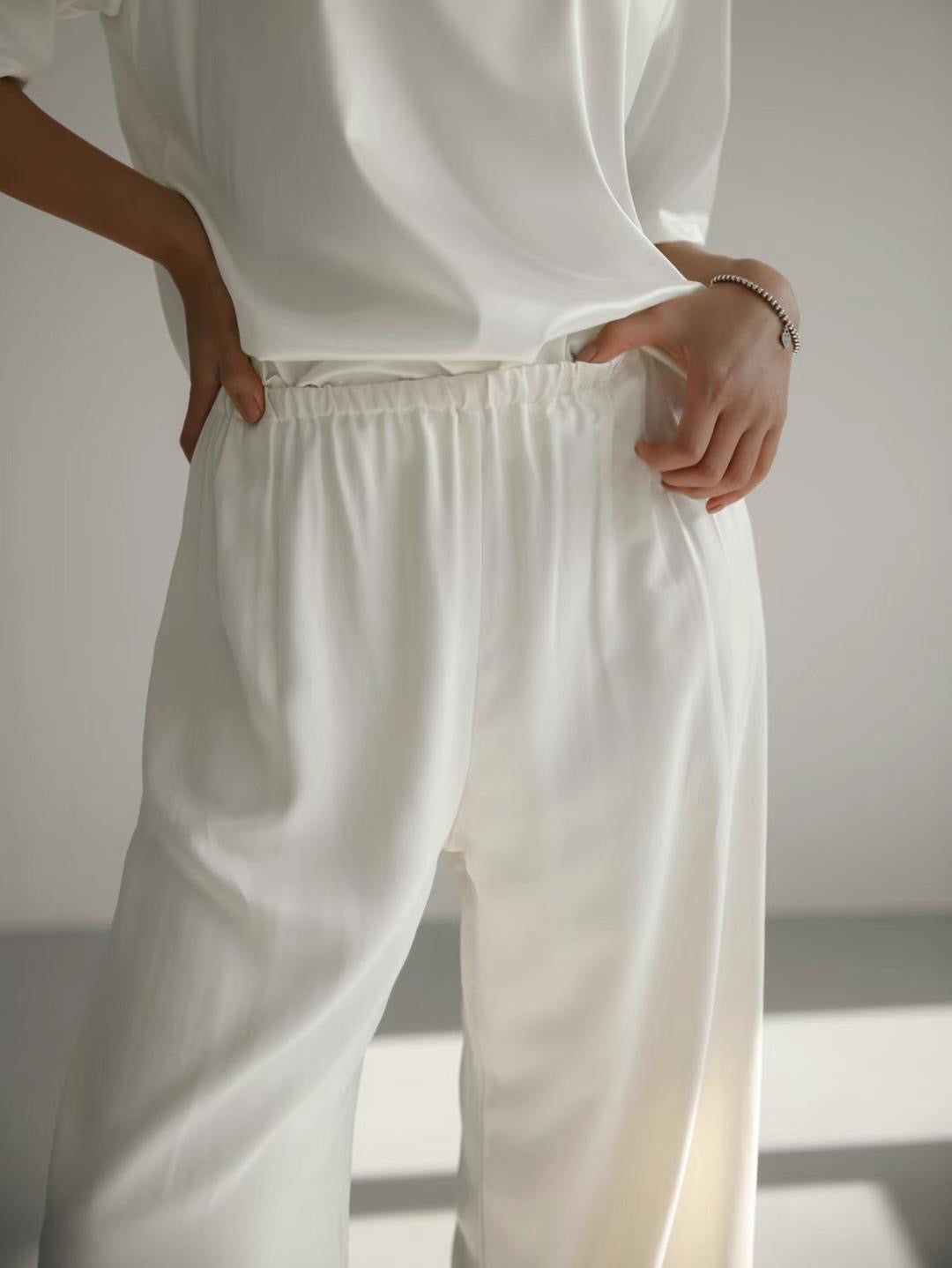 Zax Silky Wide Leg Pants Blanc