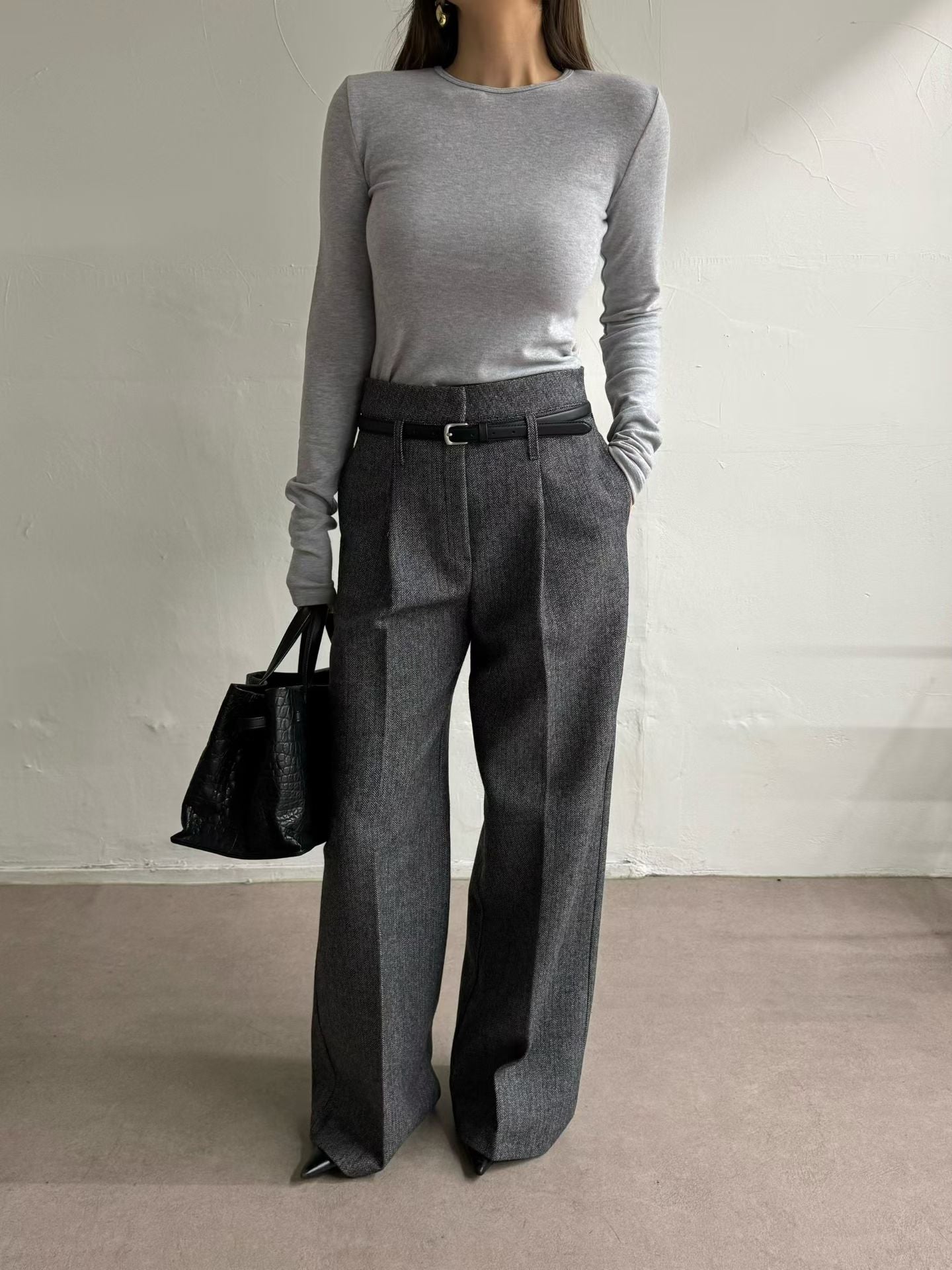Karva Herringbone Trousers Charcoal