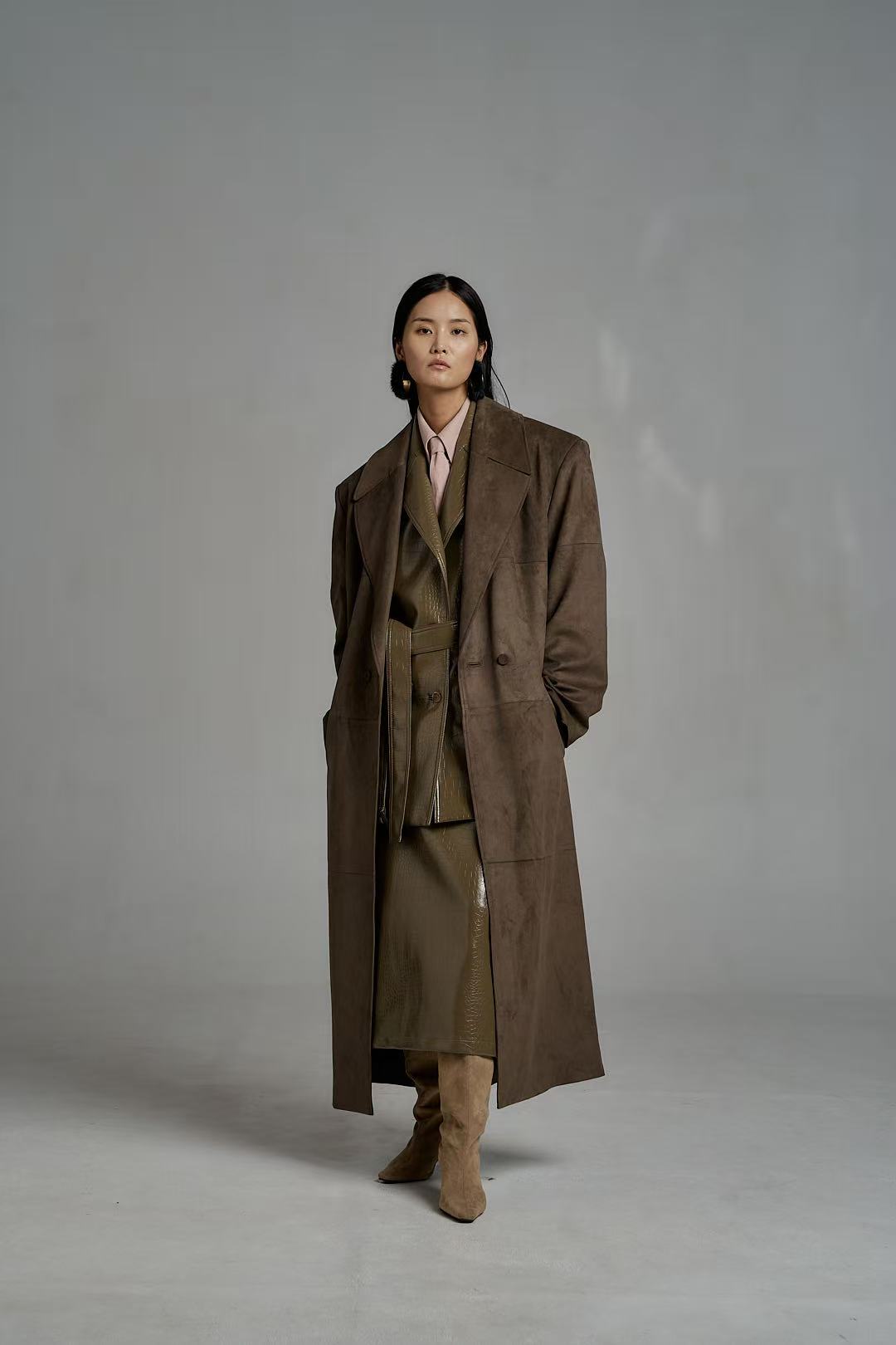 Flynn Faux Suede Overcoat Cedar