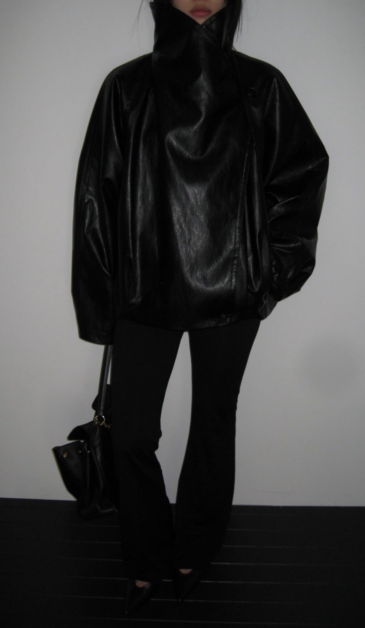 Sid Drape Neck Jacket Coated Black