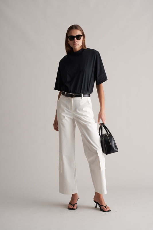 Portia Cotton Cargo Trousers Optic White